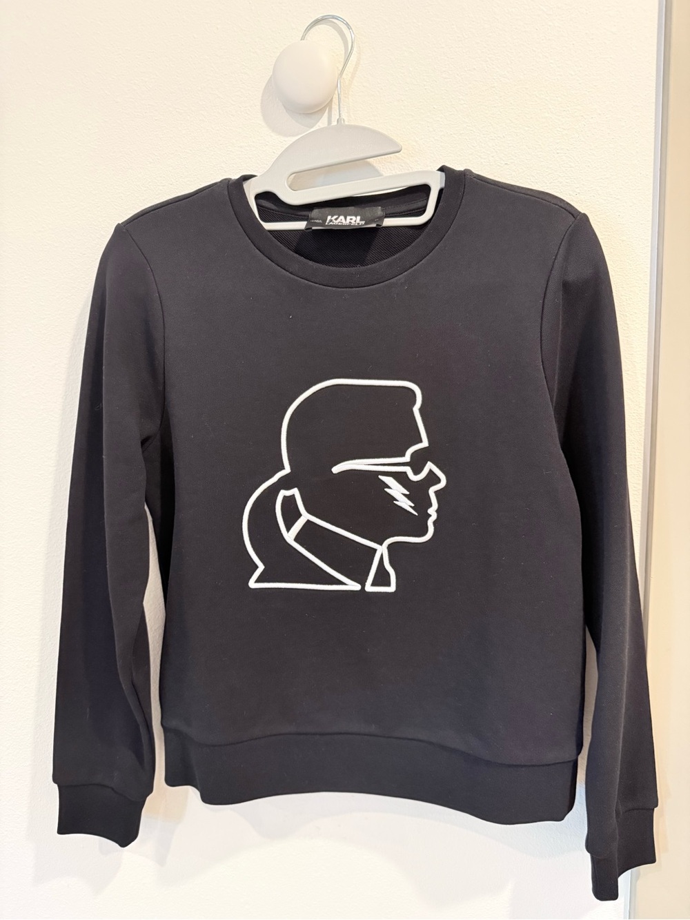 Karl Lagerfeld Black Crewneck with White Outline Logo